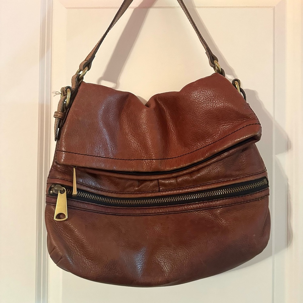 Brown Vintage Fossil Leather Shoulder Bag